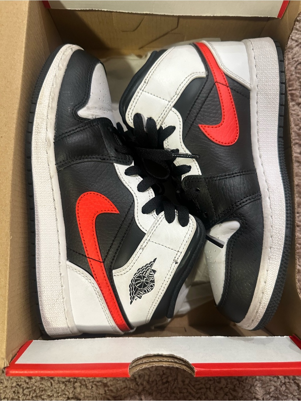 Nike Kids Black White Red High-Top Sneakers